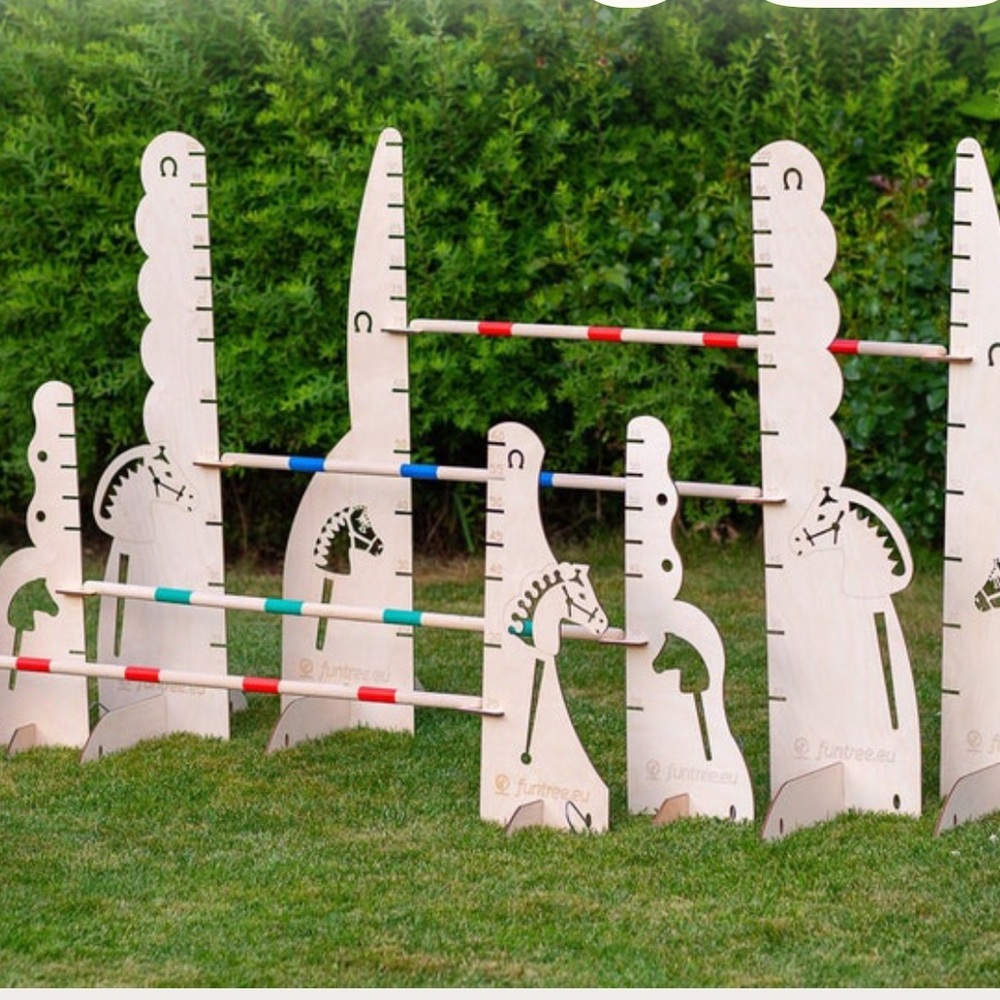 Hobby Horse Agility Obstacle Set - Natural Wood with Colored Rails